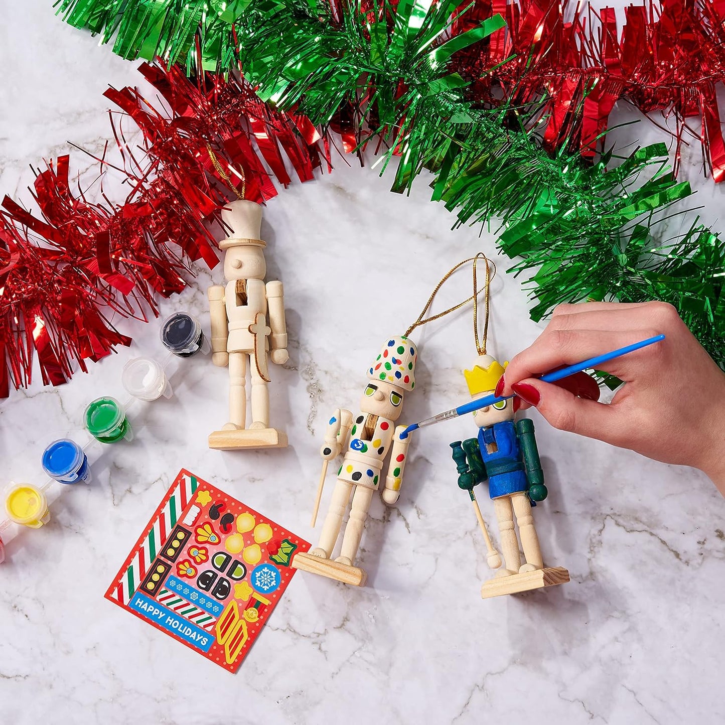 6 Christmas Wooden Nutcracker Set, 13cm - Paint Your Own Toy Soldier, DIY Art & Craft Gift Decorations