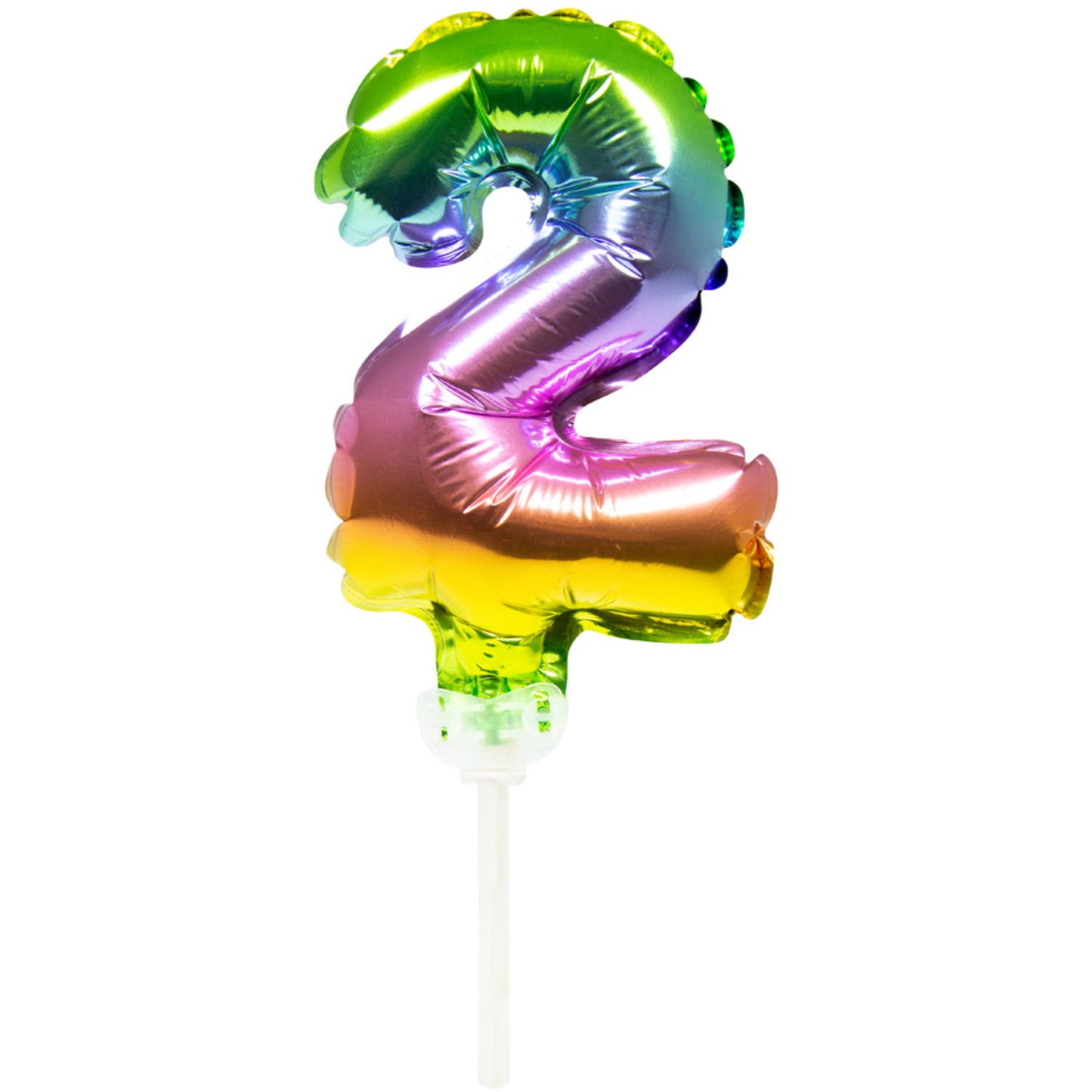 Foil Balloon Cake Topper Rainbow Number 2 - 13cm