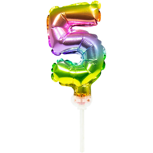 Foil Balloon Cake Topper Rainbow Number 5 - 13cm