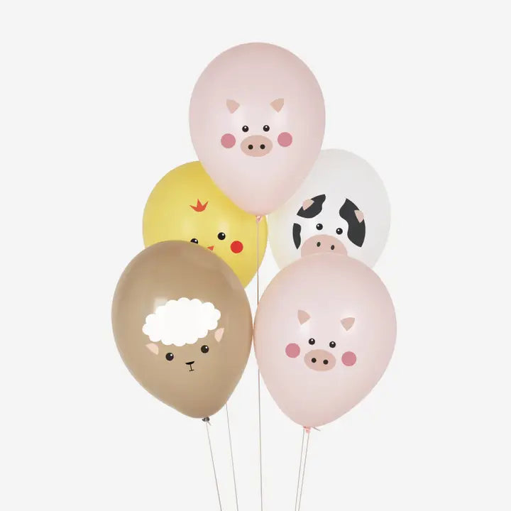 5 Printed Balloons - Mini Farm Animals