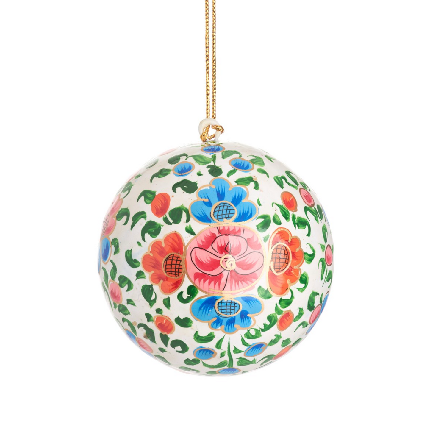 Bright Floral Papier Mache Bauble