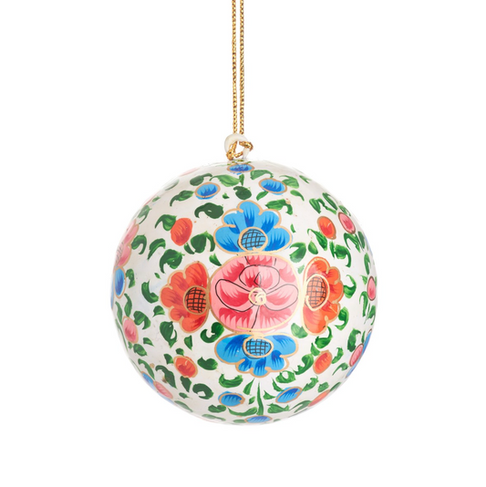 Bright Floral Papier Mache Bauble