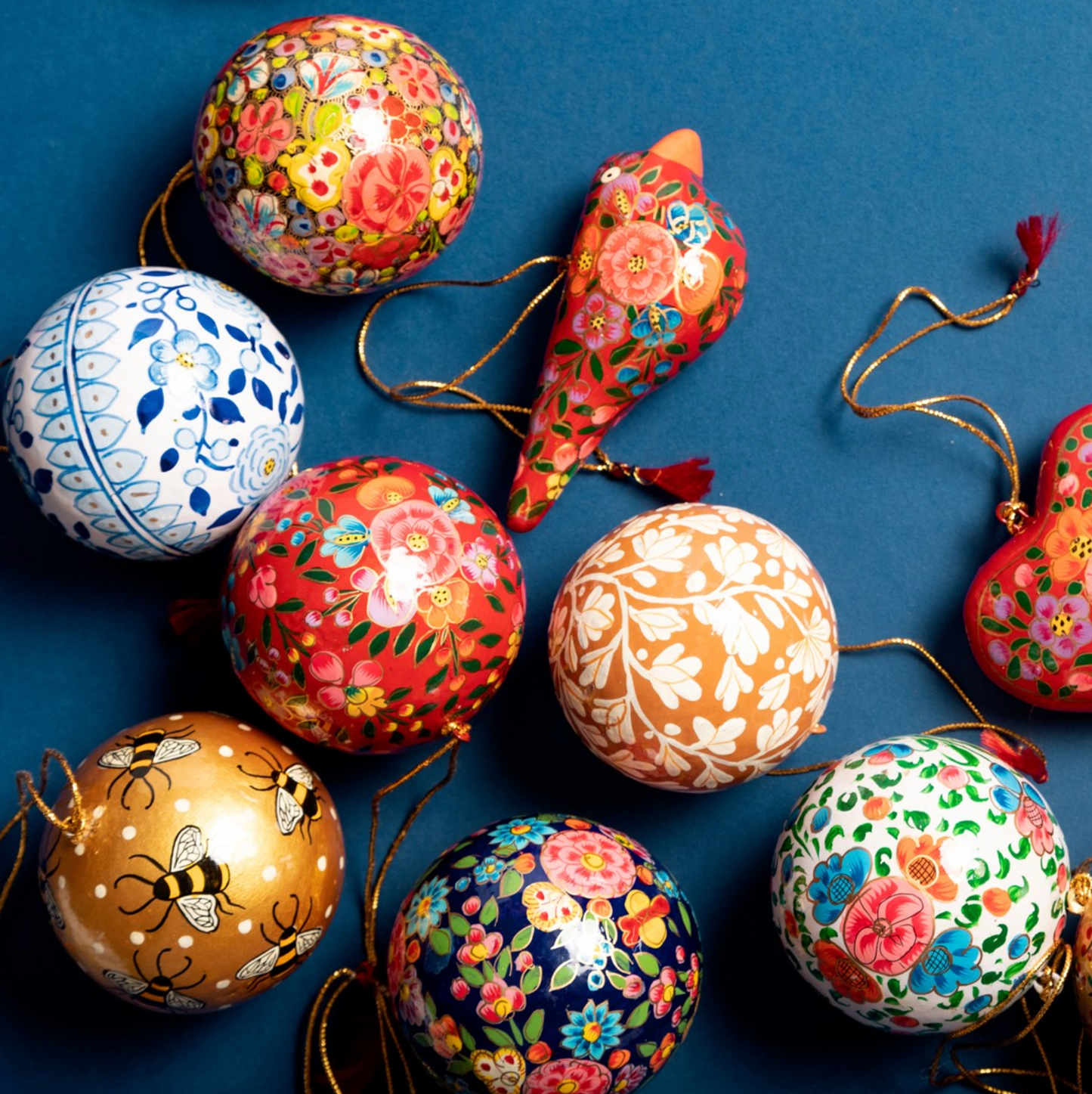 Bright Floral Papier Mache Bauble