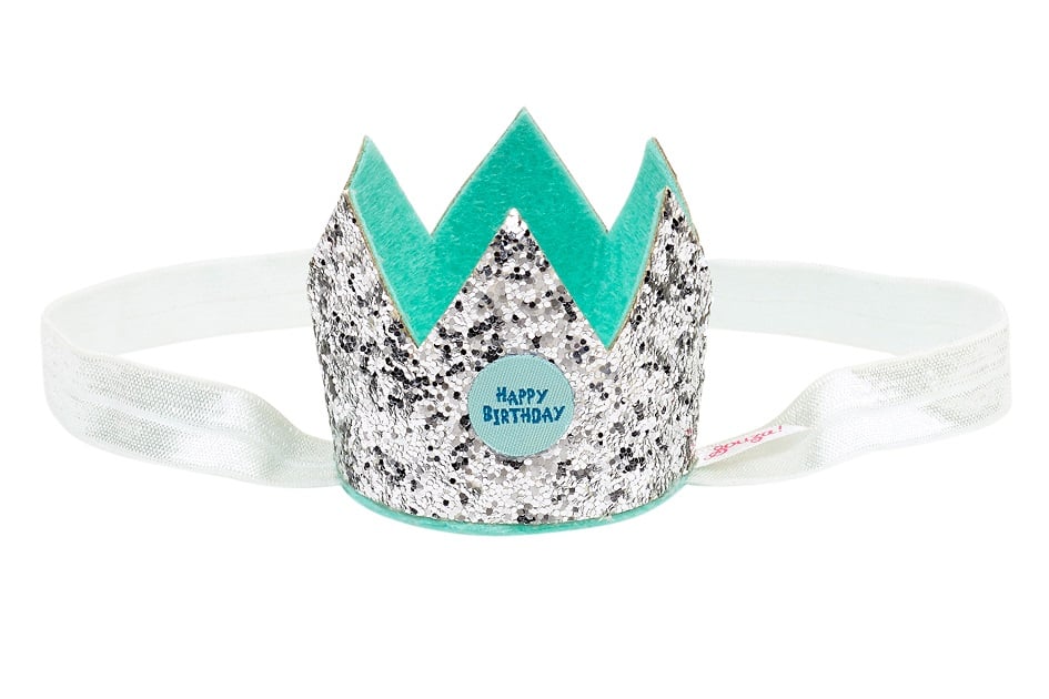 Birthday crown silver - on elastic hair band - giftbox