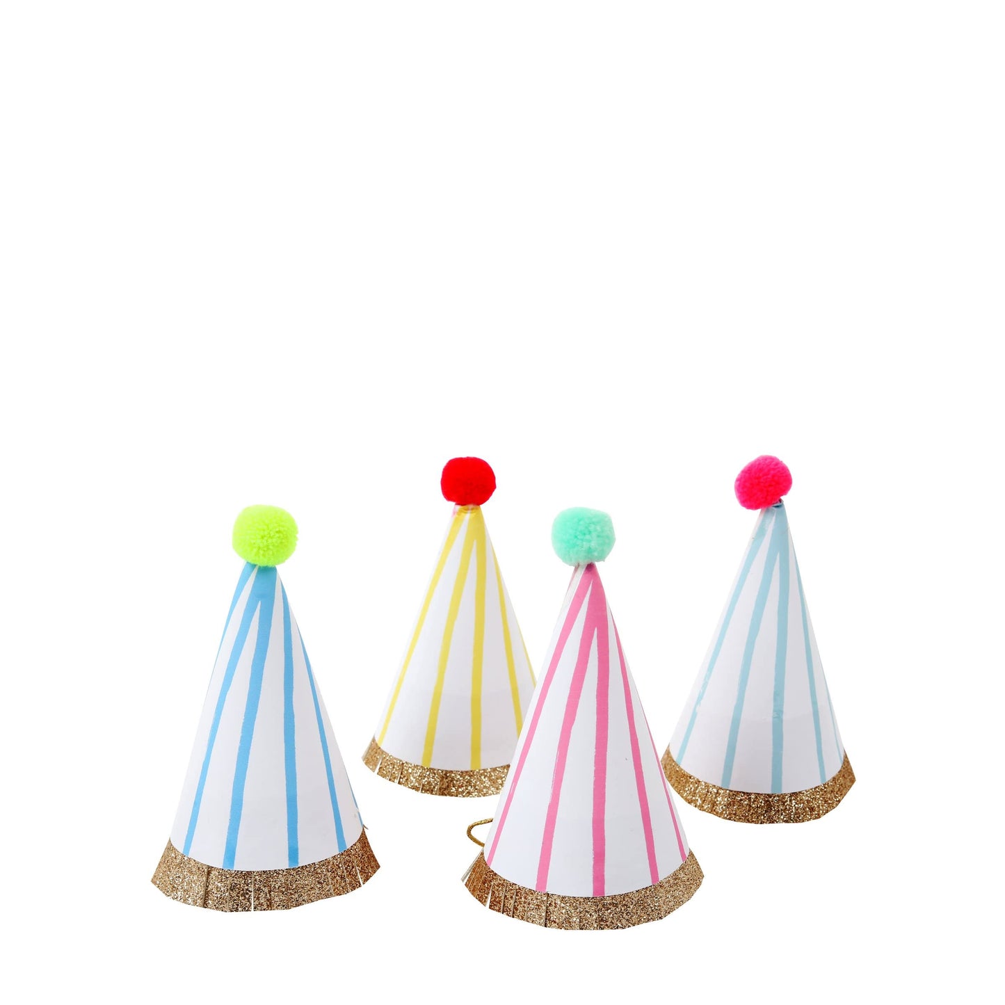 Stripe Pompom mini Party Hats (set of 8)