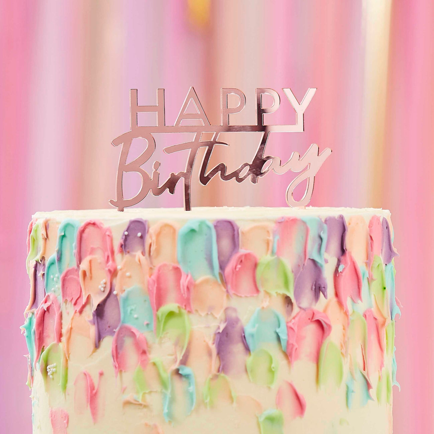 Pink Acrylic Happy Birthday Cake Topper