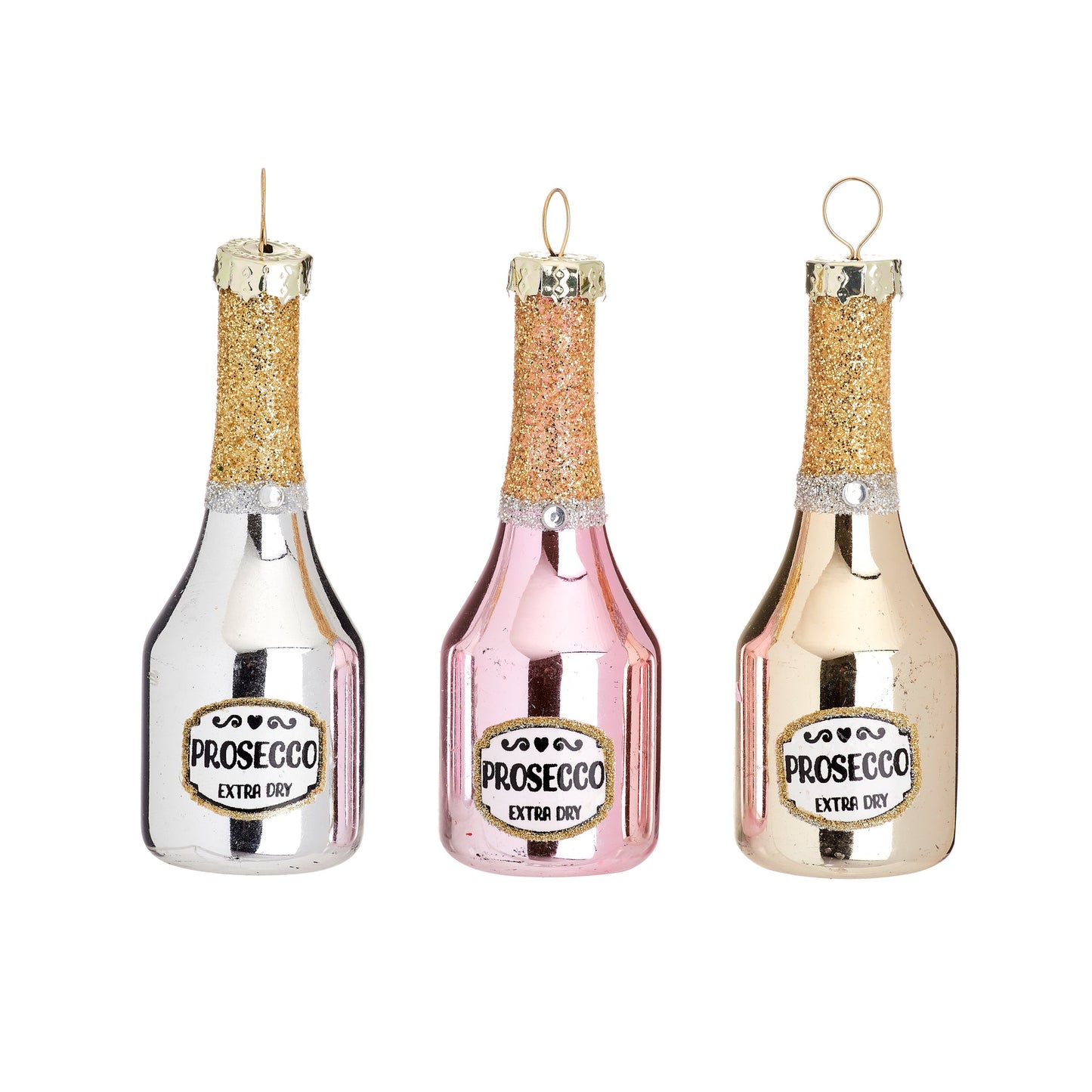 Mini Prosecco Bottle Shaped Bauble - Set Of 3