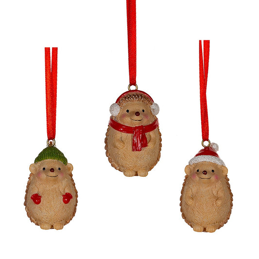 Festive Hedgehogs Hanging Decorations - Set of 3