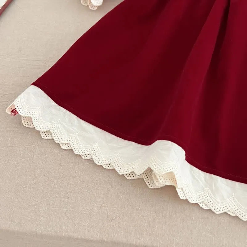 Christmas Lace Red Velvet Dress