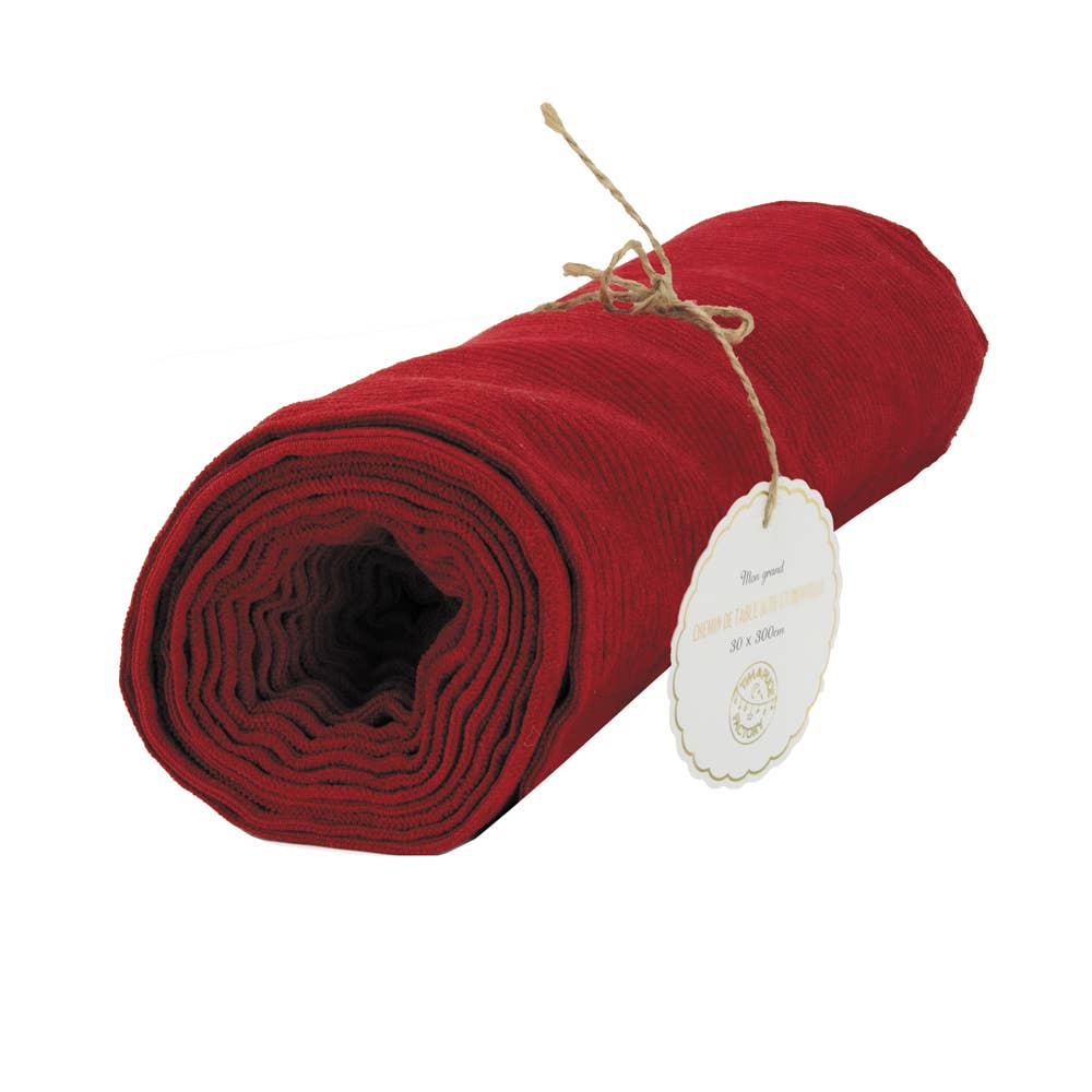 RED RIBBED VELVET TABLE RUNNER 300X30CM