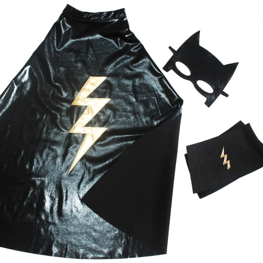 Superhero Costume Set Black Cape+Mask+Cuffs