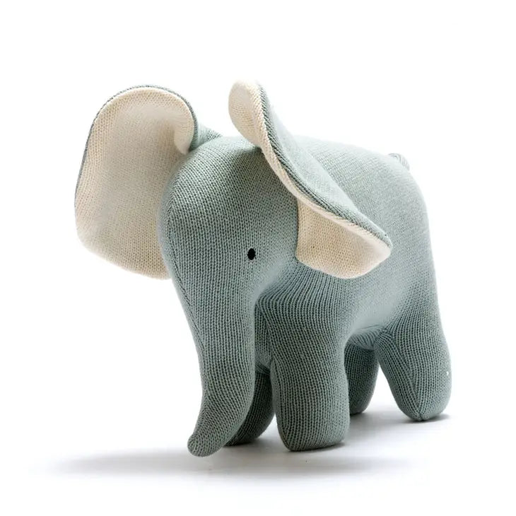 Grand jouet en peluche éléphant bleu sarcelle en coton biologique