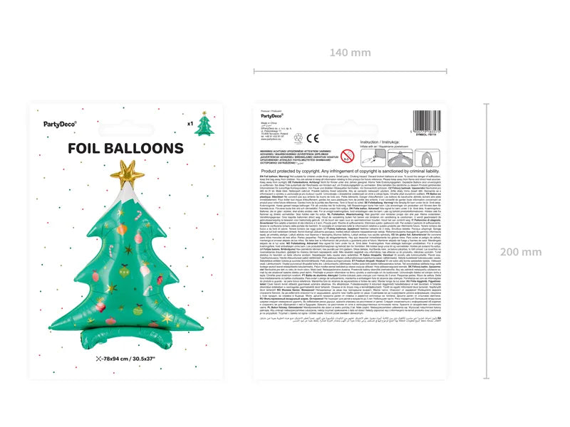 Standing foil balloon Christmas tree, 78x94cm, mix