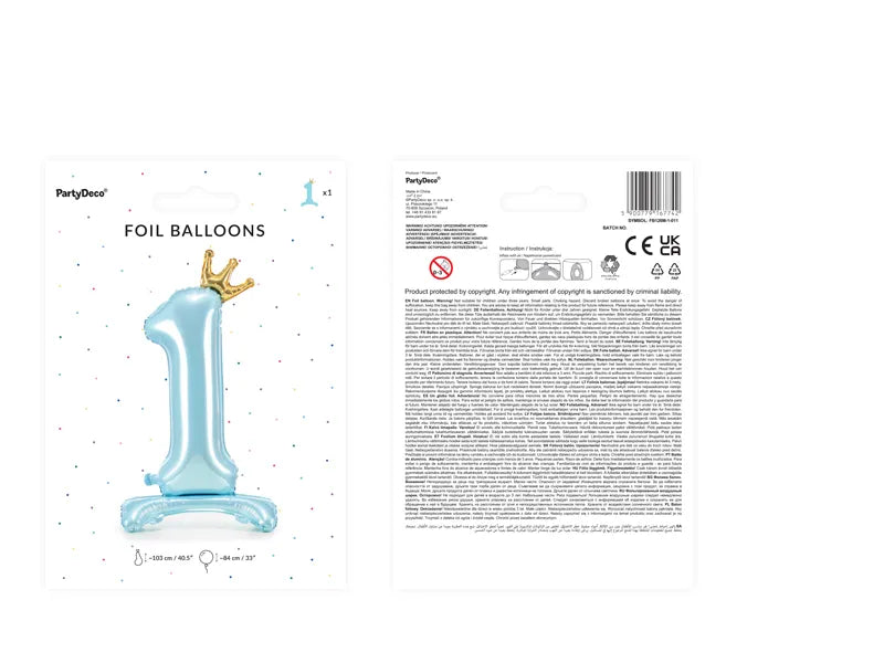 Standing foil balloon Number '' 1 '' , 84 cm, sky-blue