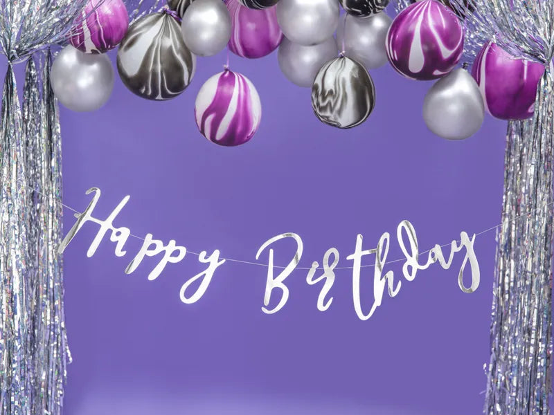 Banner Happy Birthday, silver, 16.5x62cm