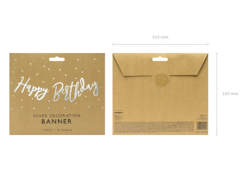 Banner Happy Birthday, silver, 16.5x62cm