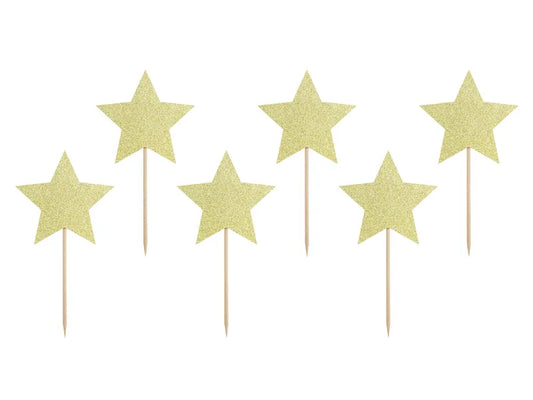 Cupcake toppers - Stars, gold, 11.5cm