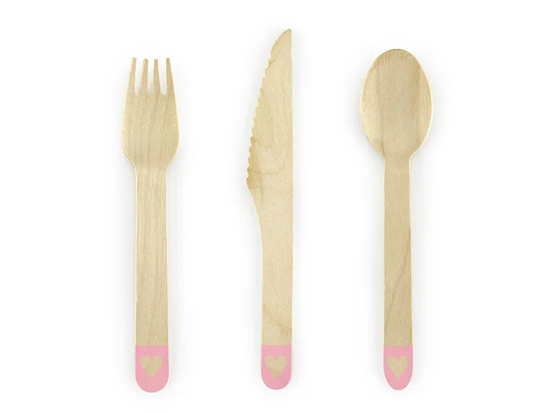 Wooden Cutlery Hearts, blush pink 16cm