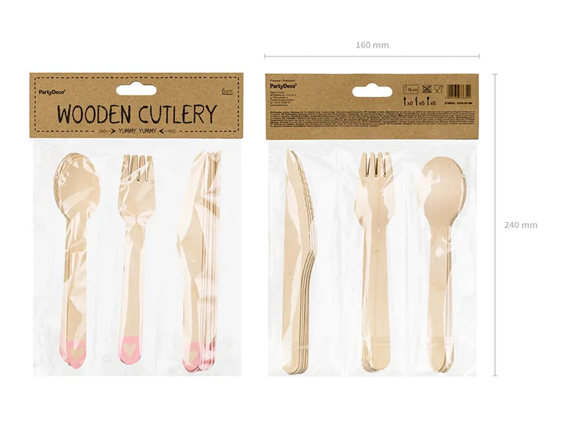 Wooden Cutlery Hearts, blush pink 16cm