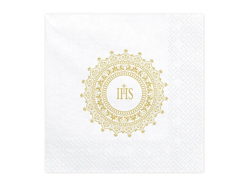 Napkins First Communion - IHS, 33x33cm, gold