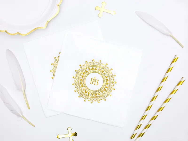 Napkins First Communion - IHS, 33x33cm, gold