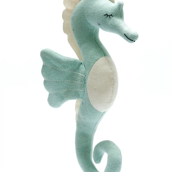 Tactile Knitted Organic Cotton Sea Green Seahorse Plush Toy