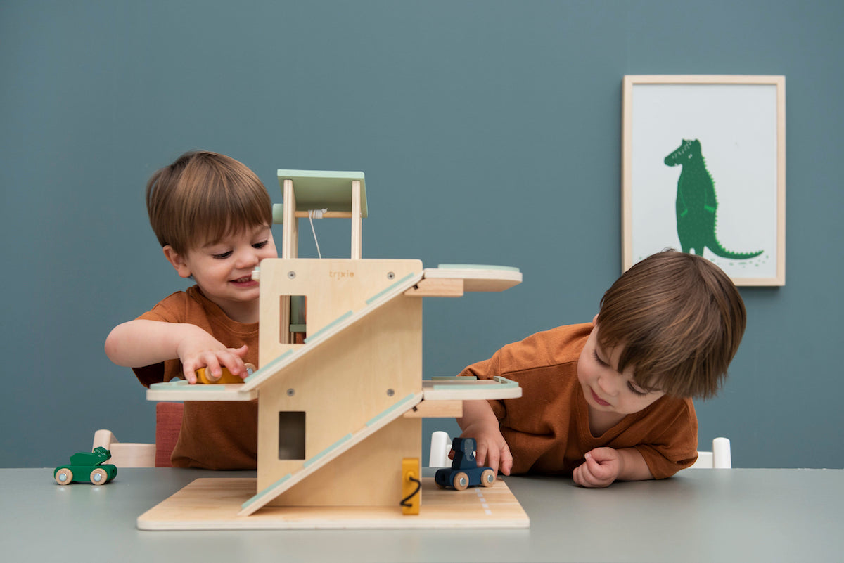 Wooden car park with accessories