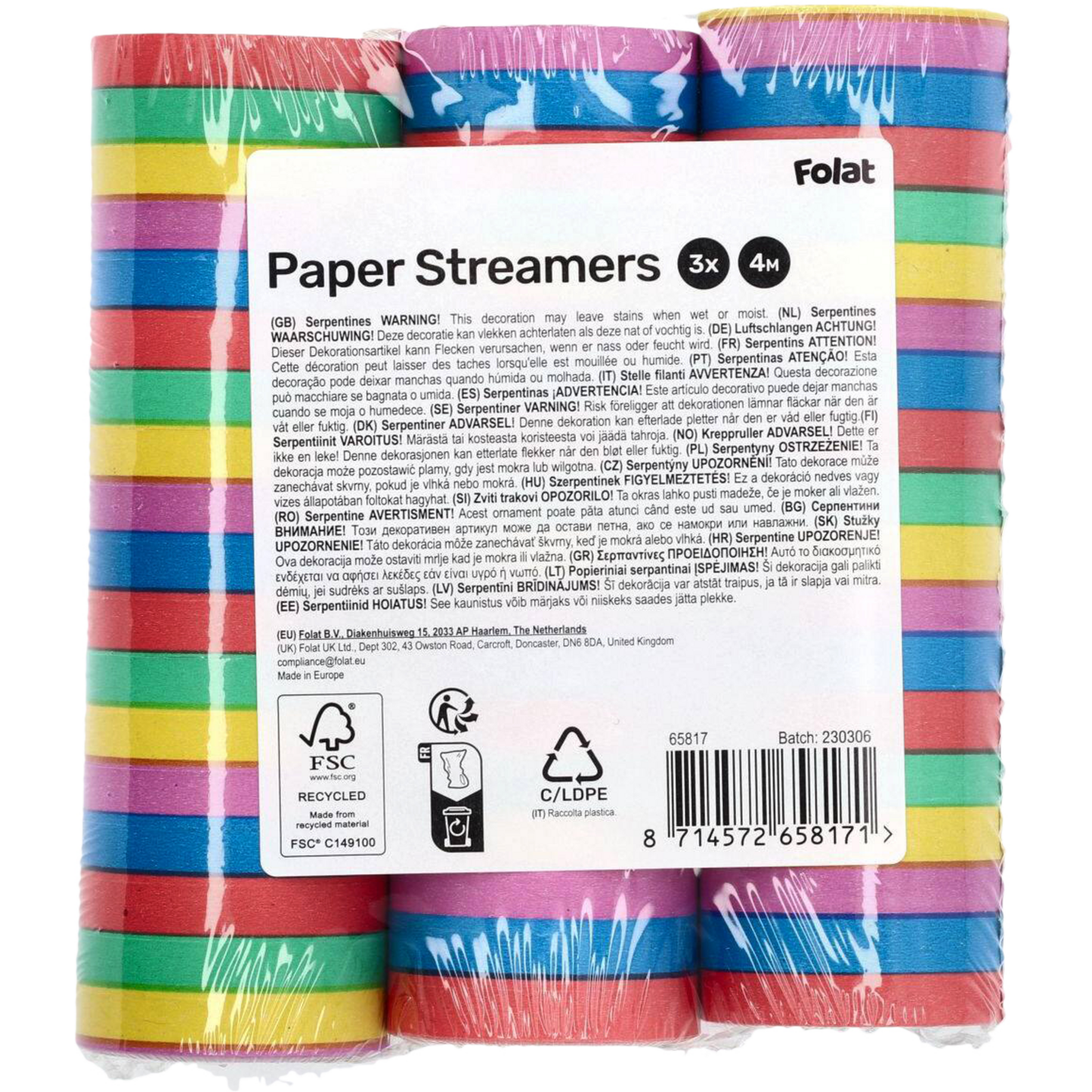 Paper streamers - Multicolour - 4 meters - 3 pieces