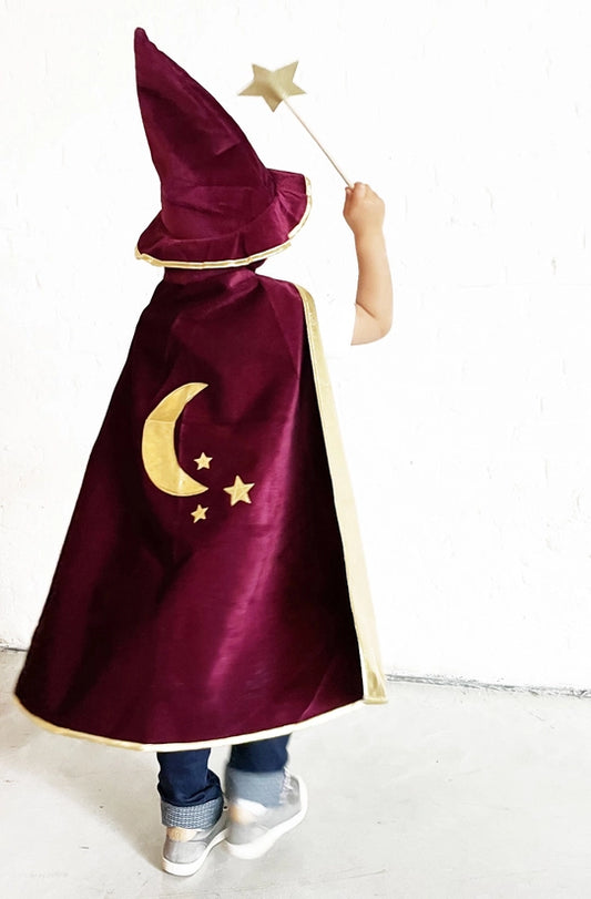 Bordeaux Wizard Costume Set Cape+Hat+Baguette