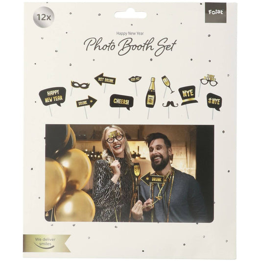 Photobooth Accessories - BlackGold HNY - 12 pieces