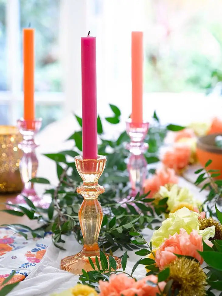 Pink Glass Candlestick Holder - Home Décor