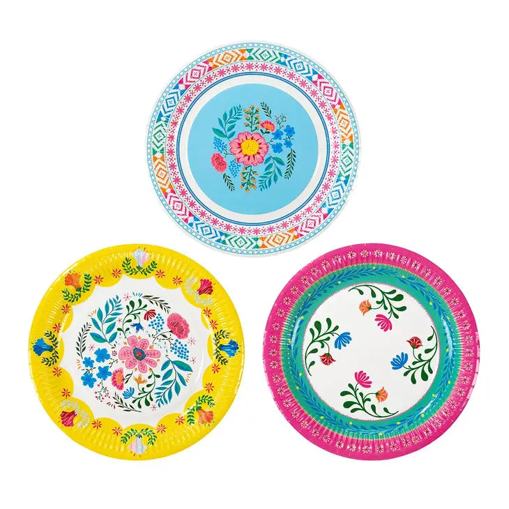 Boho Floral Paper Plates, Summer Party - 12 Pack