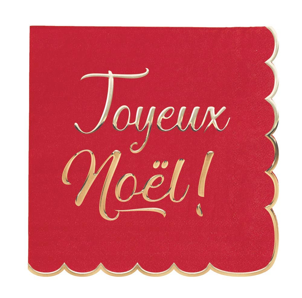 MERRY CHRISTMAS RED AND GOLD SCALLOPED NAPKINS 33X33CM X 16