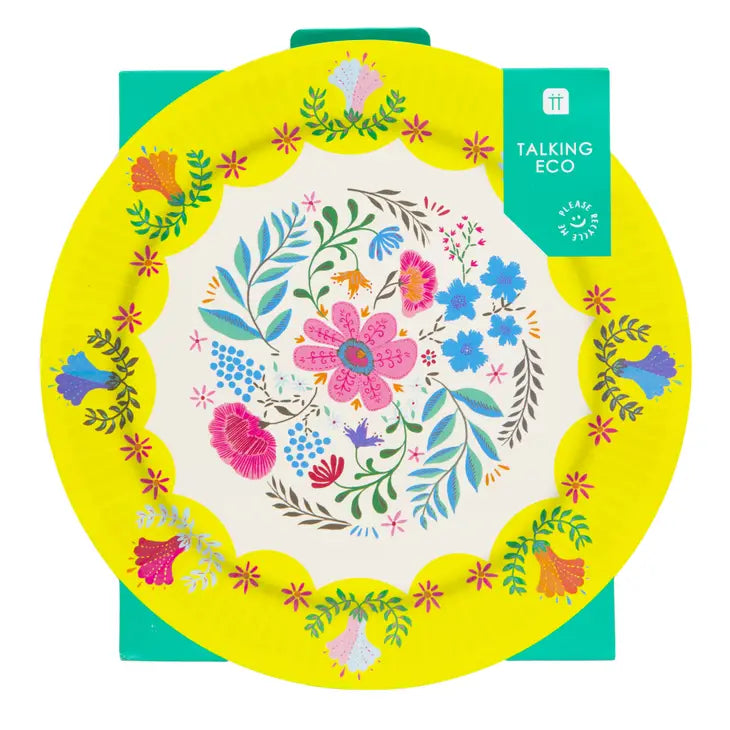 Boho Floral Paper Plates, Summer Party - 12 Pack