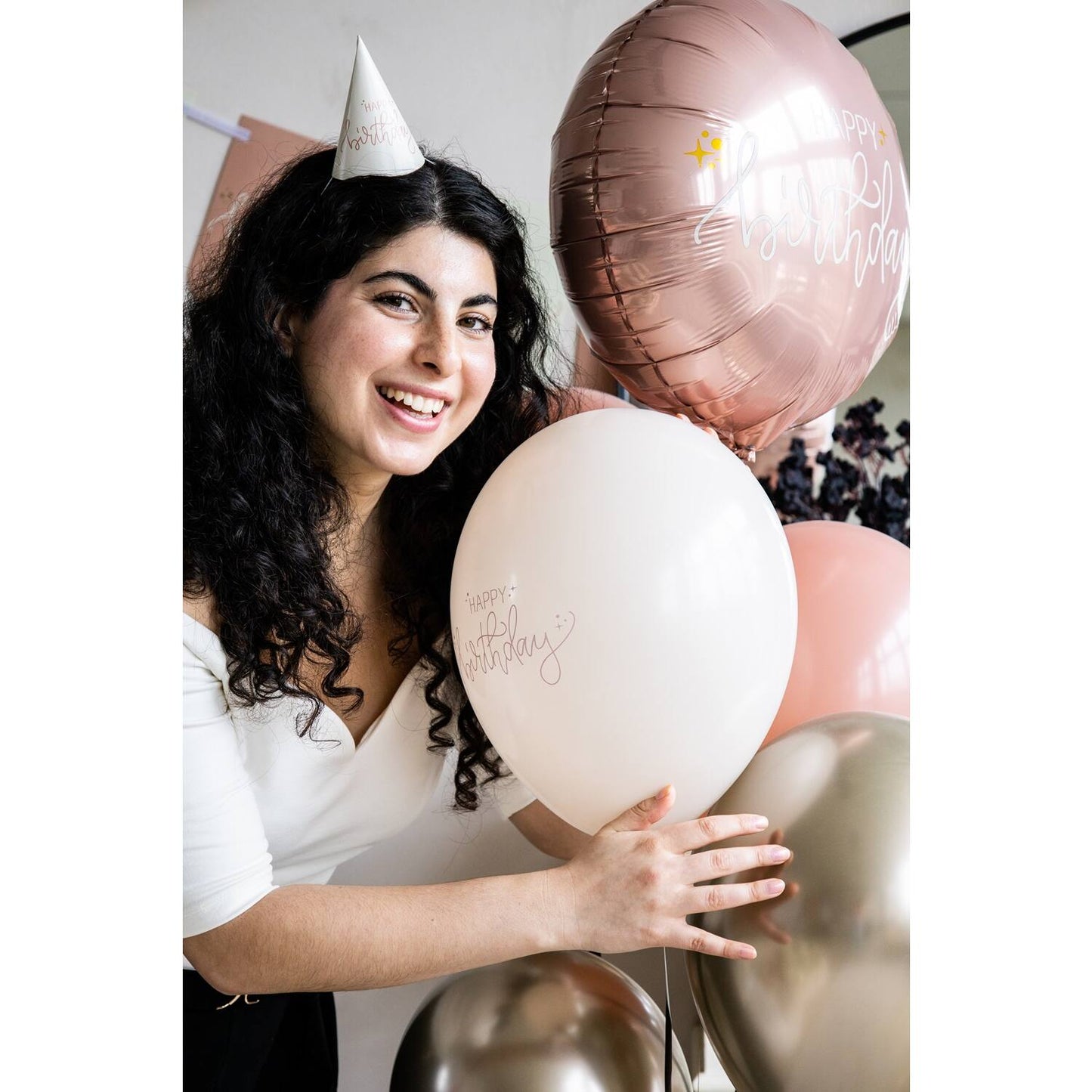 Foil Balloon - "Happy Birthday" - Crème Rose