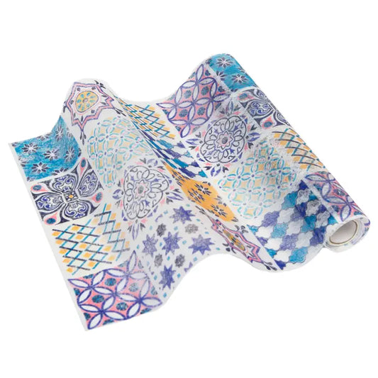 Geometric Blue Fabric Table Runner, Home Décor - 2m