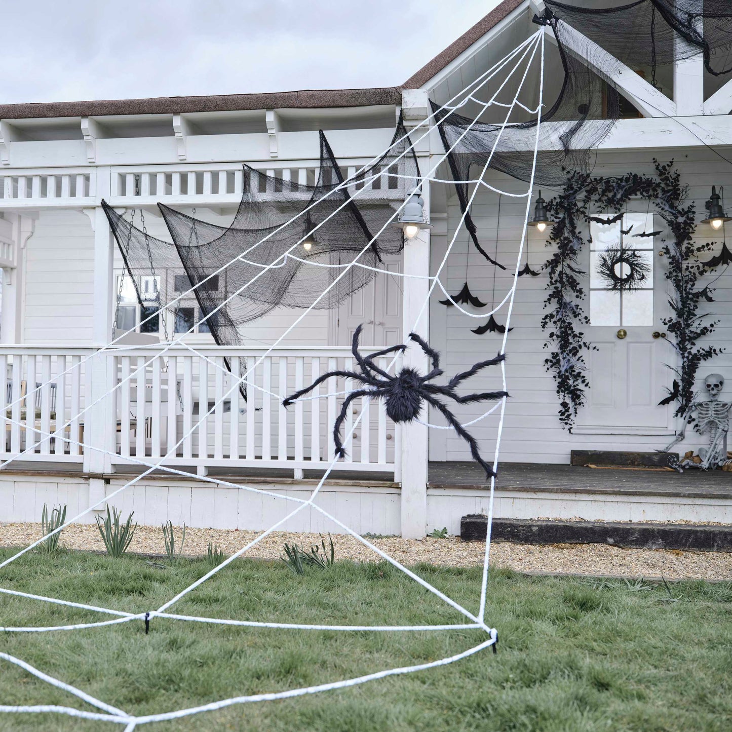 Giant Halloween Spider Web Decoration with Large Spider