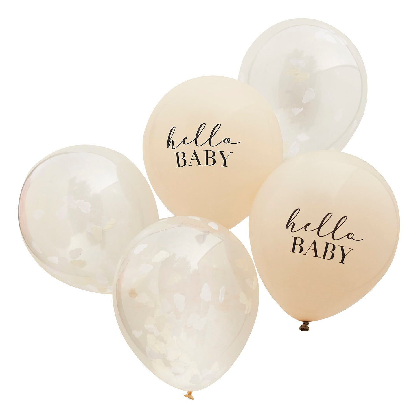 Hello Baby Taupe and Cloud Confetti Baby Shower Balloons