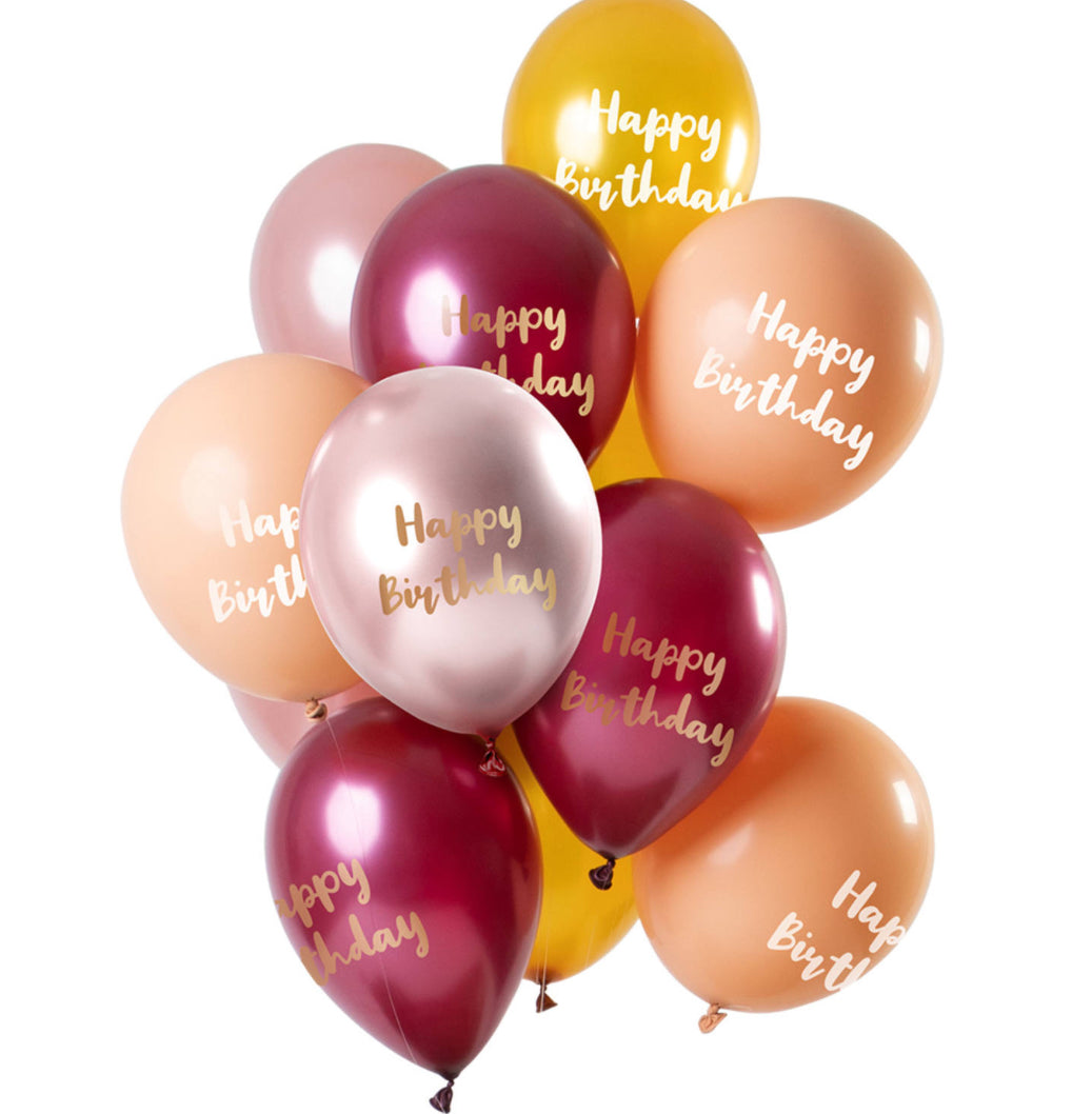 Balloons 'Happy Birthday' Pink-Gold 33cm - 12 pieces