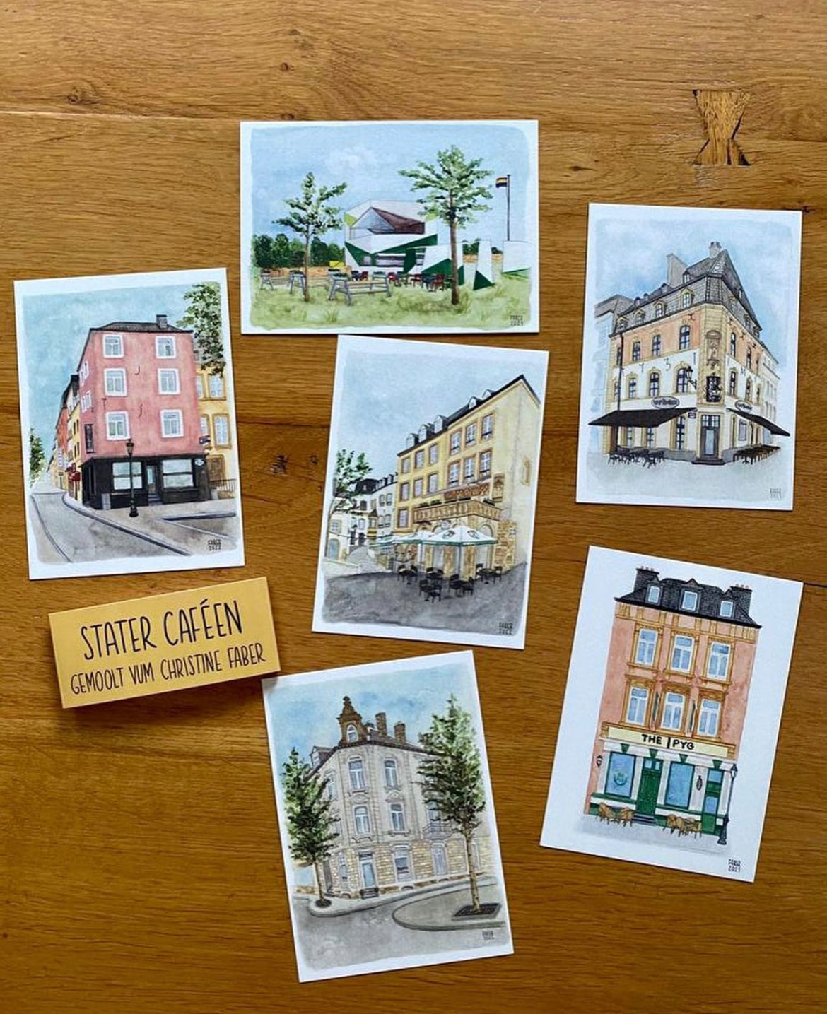 6 pack Post card Cafes in Luxembourg