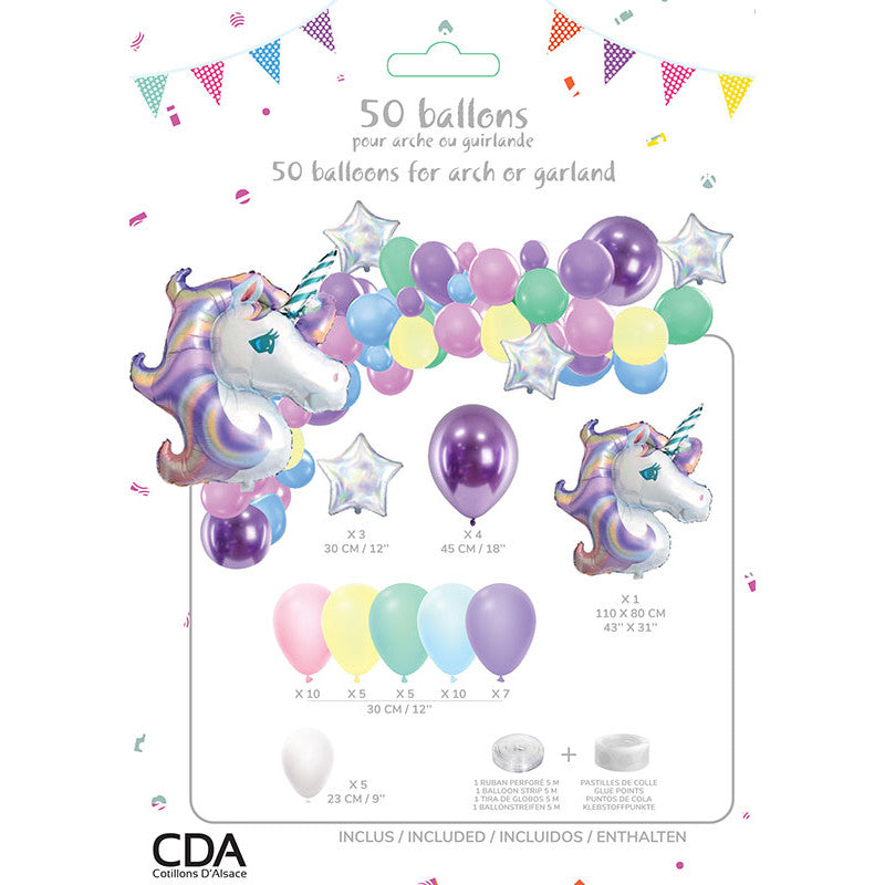 Kit 50 ballons LICORNE avec accessoires