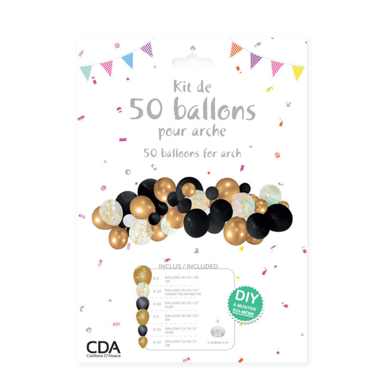 Kit de 50 ballons pour arche OR/NOIR FÊTE ANNIVERSAIRE