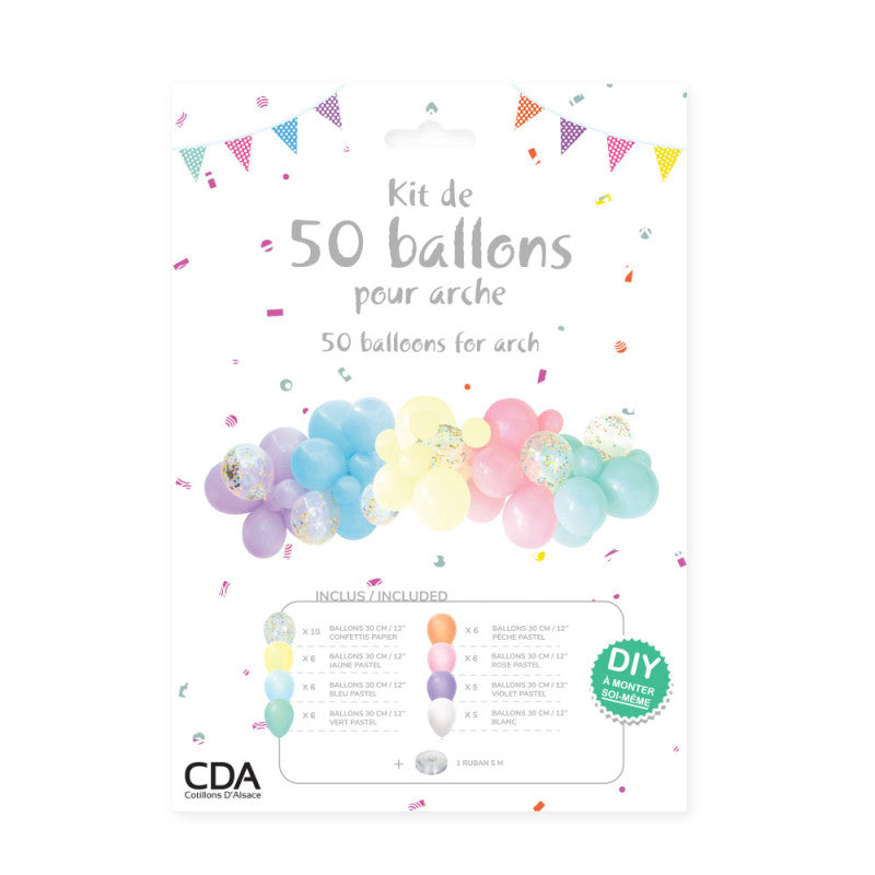 Kit de 50 ballons pour arche PASTEL