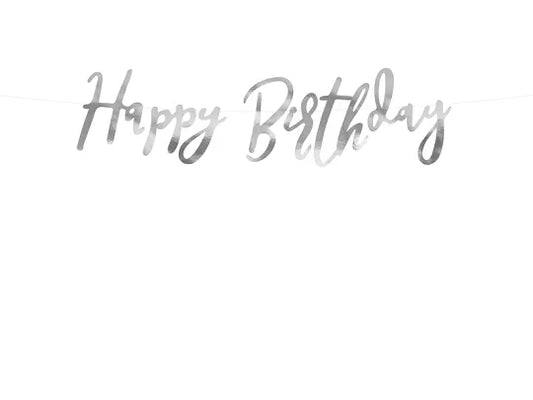 Banner Happy Birthday, silver, 16.5x62cm