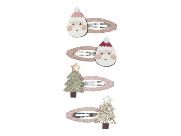 4 Mini Hair Clips SANTA