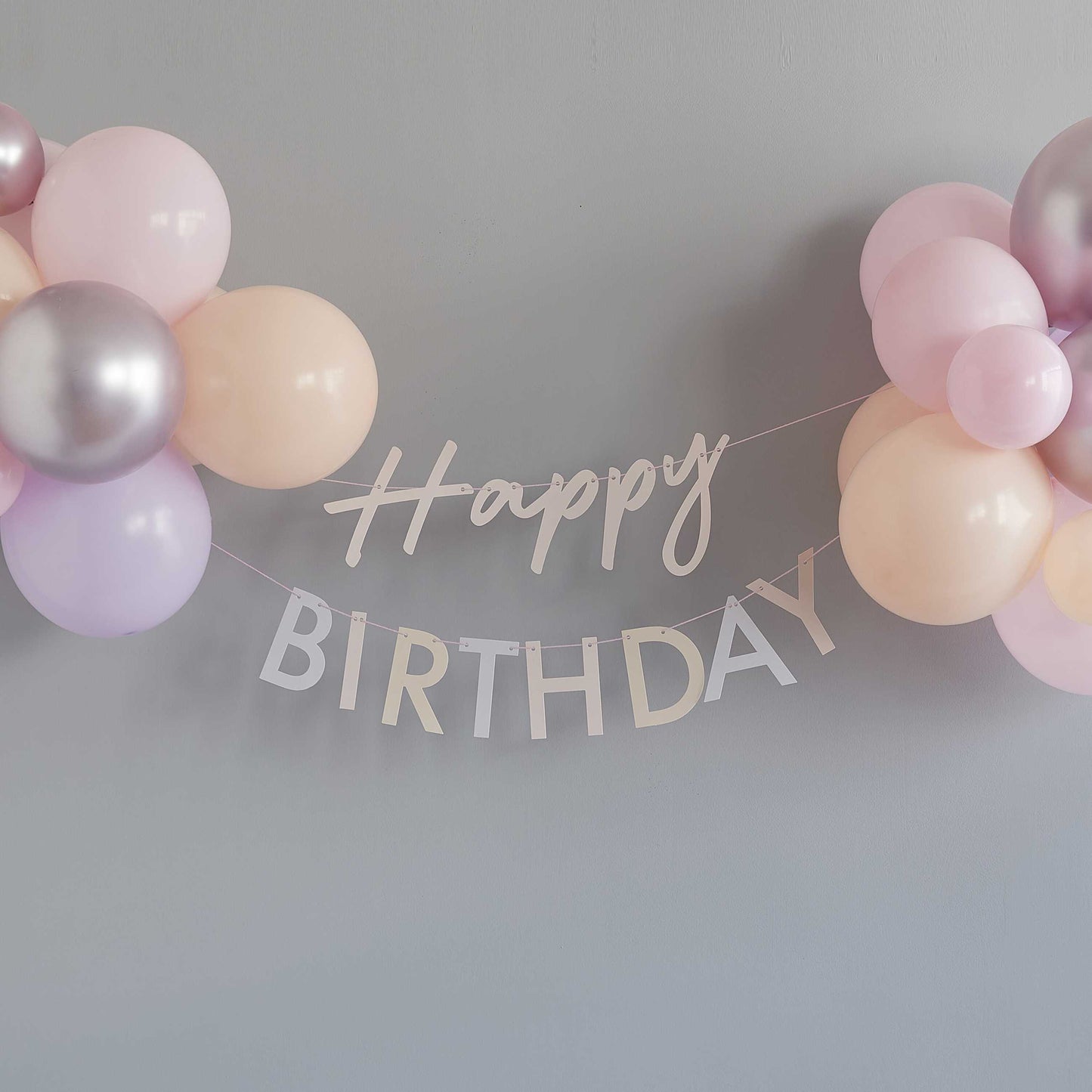 Pastel Pink Happy Birthday Bunting with Balloons