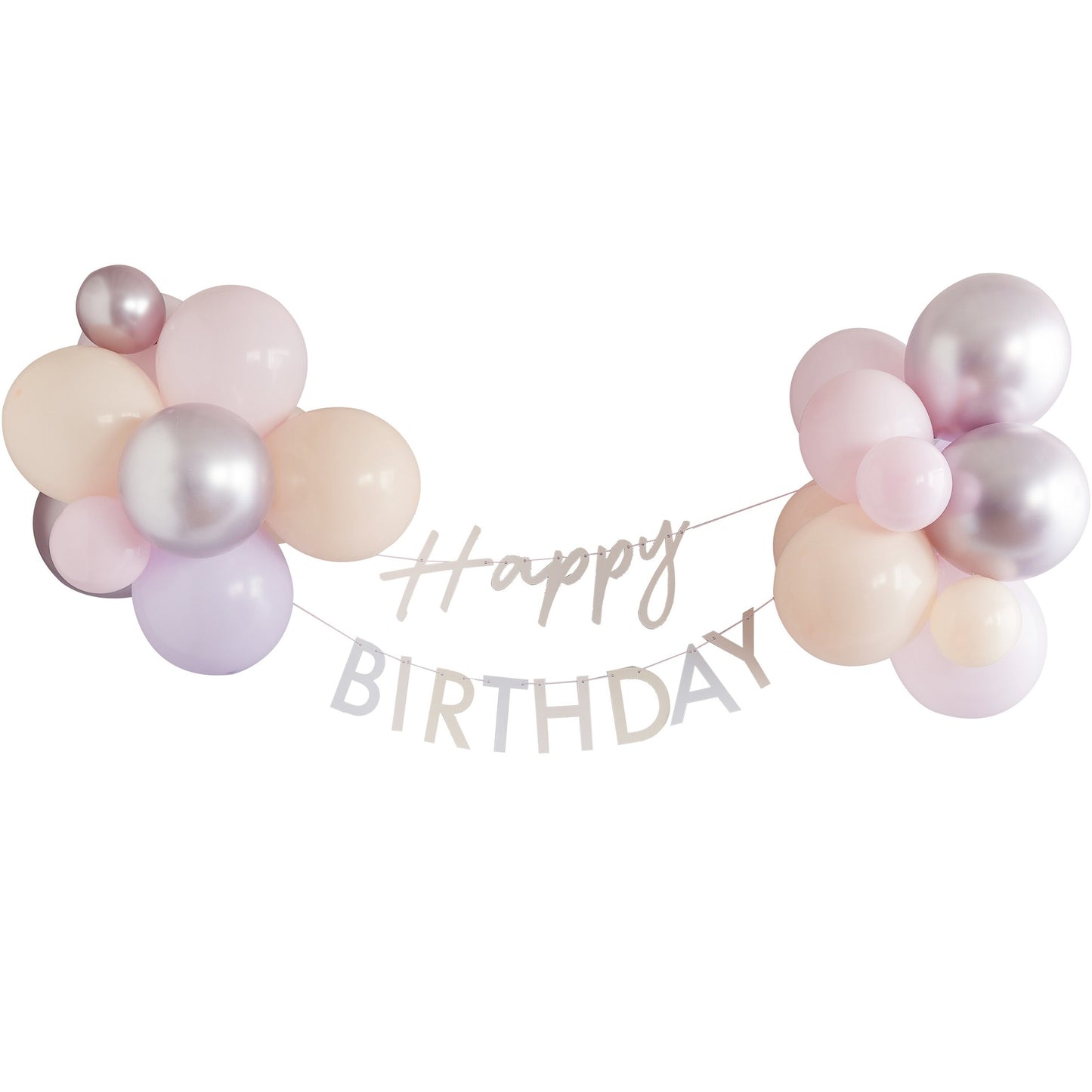 Pastel Pink Happy Birthday Bunting with Balloons