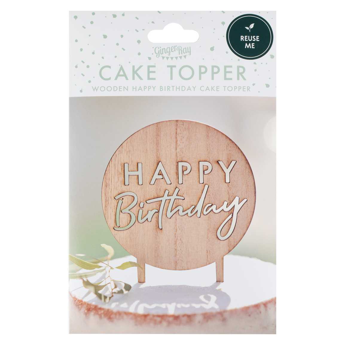 Wooden Happy Birthday Cake Topper