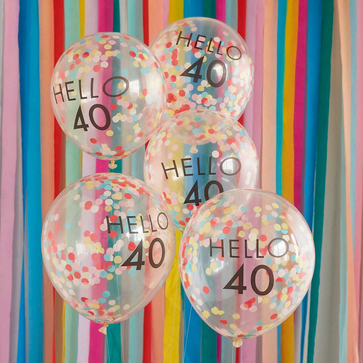 Hello 40 Rainbow Confetti 40th Birthday Balloons