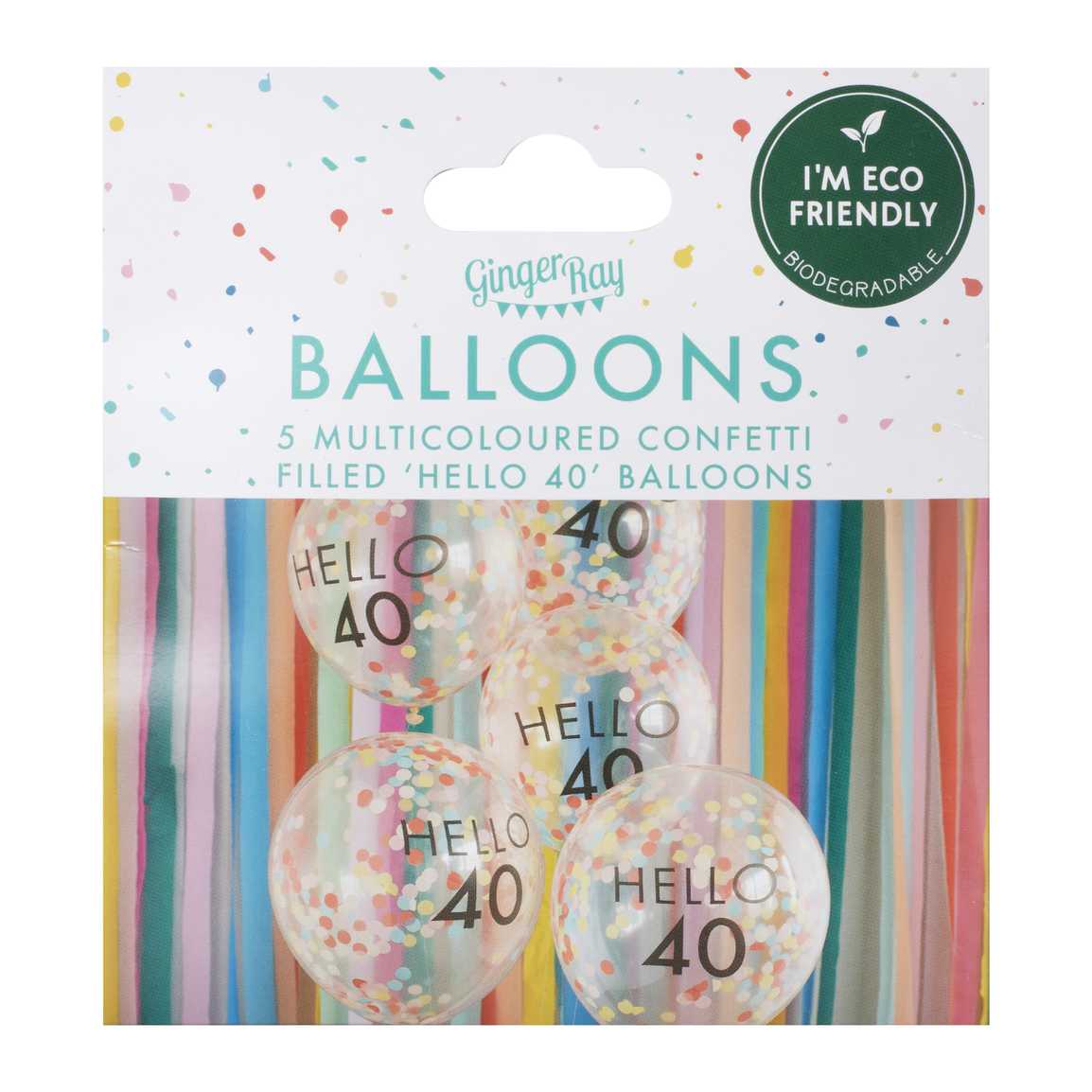 Hello 40 Rainbow Confetti 40th Birthday Balloons